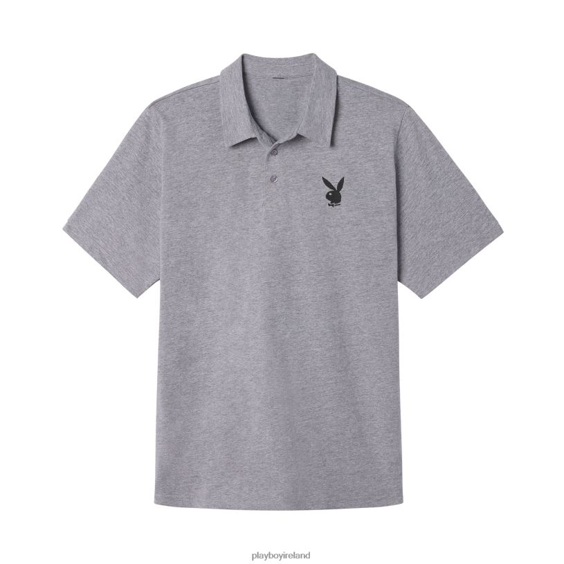 Playboy Men Classic Rabbit Head Polo Shirt HBFB248 Clothing Gray