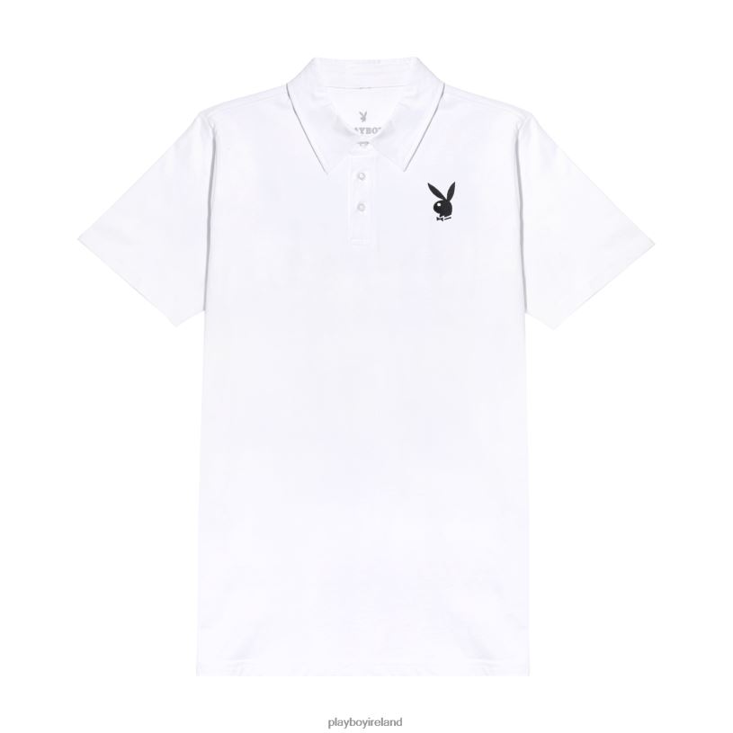 Playboy Men Classic Rabbit Head Polo Shirt HBFB249 Clothing White