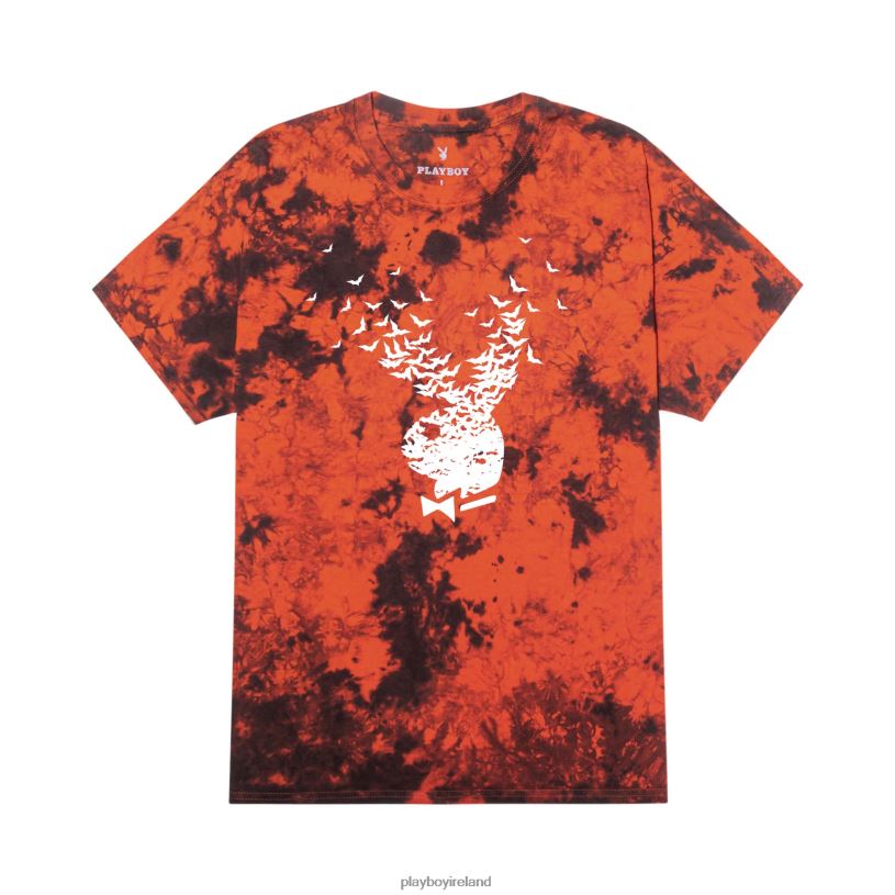 Playboy Men Exploding Bat Tie-Dye T-Shirt HBFB257 Clothing Orange black tie dye