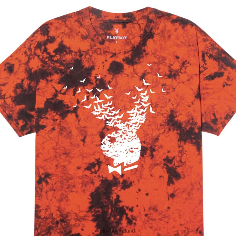 Playboy Men Exploding Bat Tie-Dye T-Shirt HBFB257 Clothing Orange black tie dye