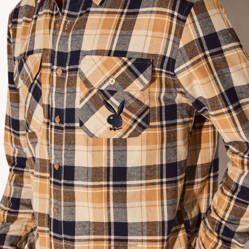 Playboy Men Flannel Long Sleeve Shirt HBFB311 Clothing Tan plaid