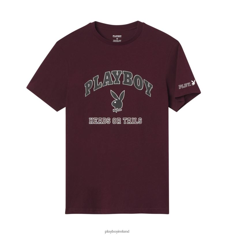 Playboy Men Heads or Tails T-Shirt HBFB307 Clothing Burgundy
