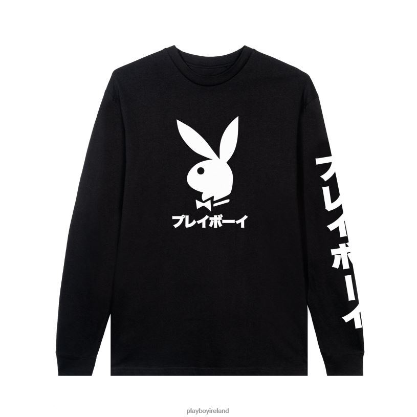 Playboy Men Japanese Rabbit Head Long Sleeve T-Shirt HBFB119 Clothing Black