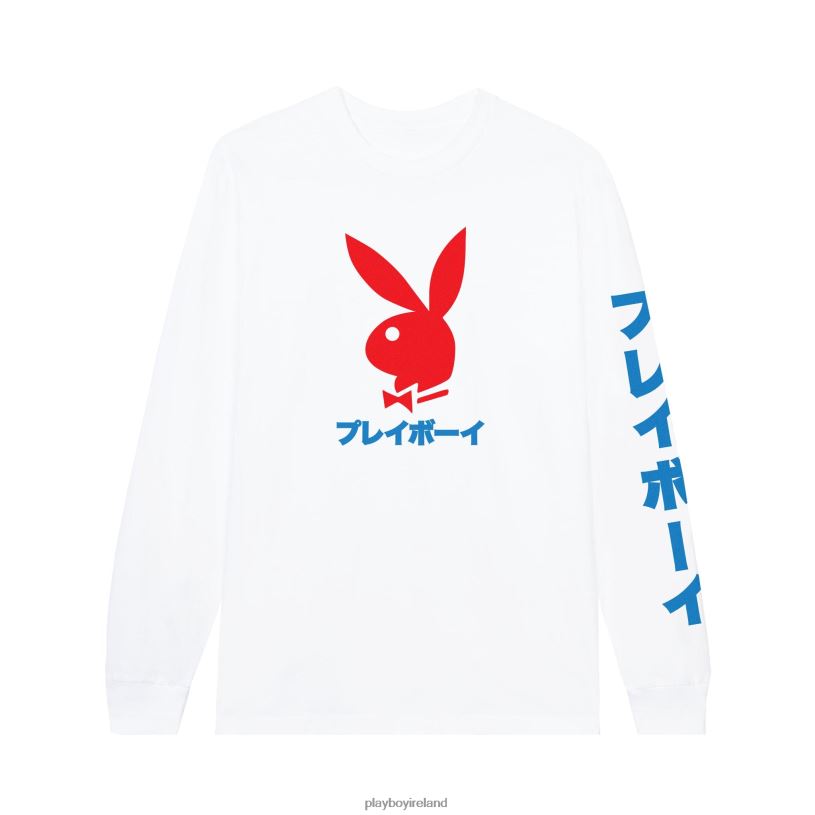Playboy Men Japanese Rabbit Head Long Sleeve T-Shirt HBFB120 Clothing White