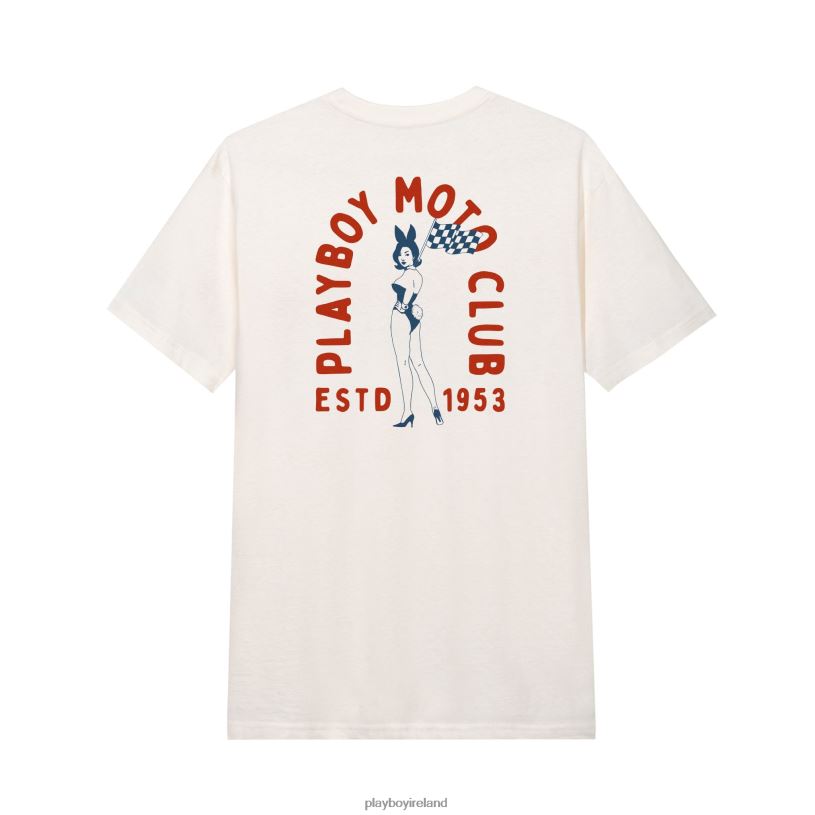 Playboy Men Moto Club T-Shirt HBFB217 Clothing Vintage White