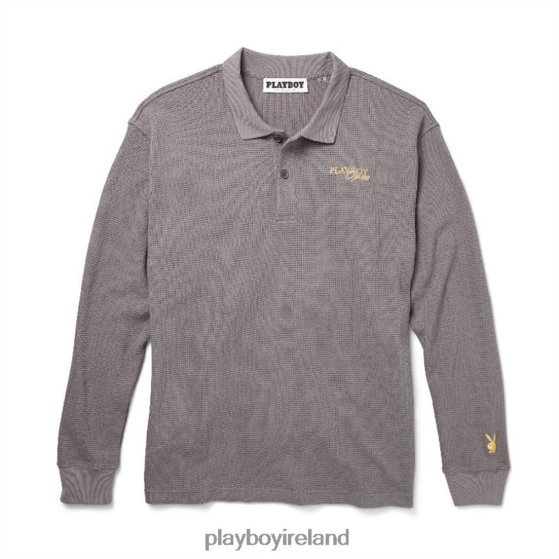 Playboy Men Open Polo Long Sleeve HBFB286 Clothing Pewter