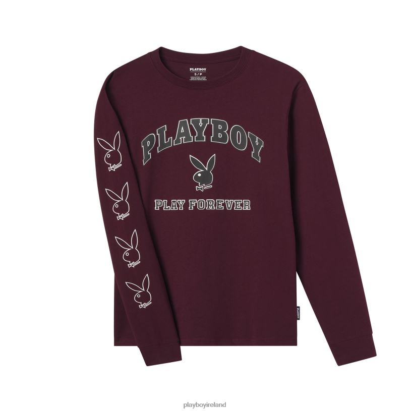 Playboy Men Play Forever Long Sleeve T-Shirt HBFB324 Clothing Burgundy