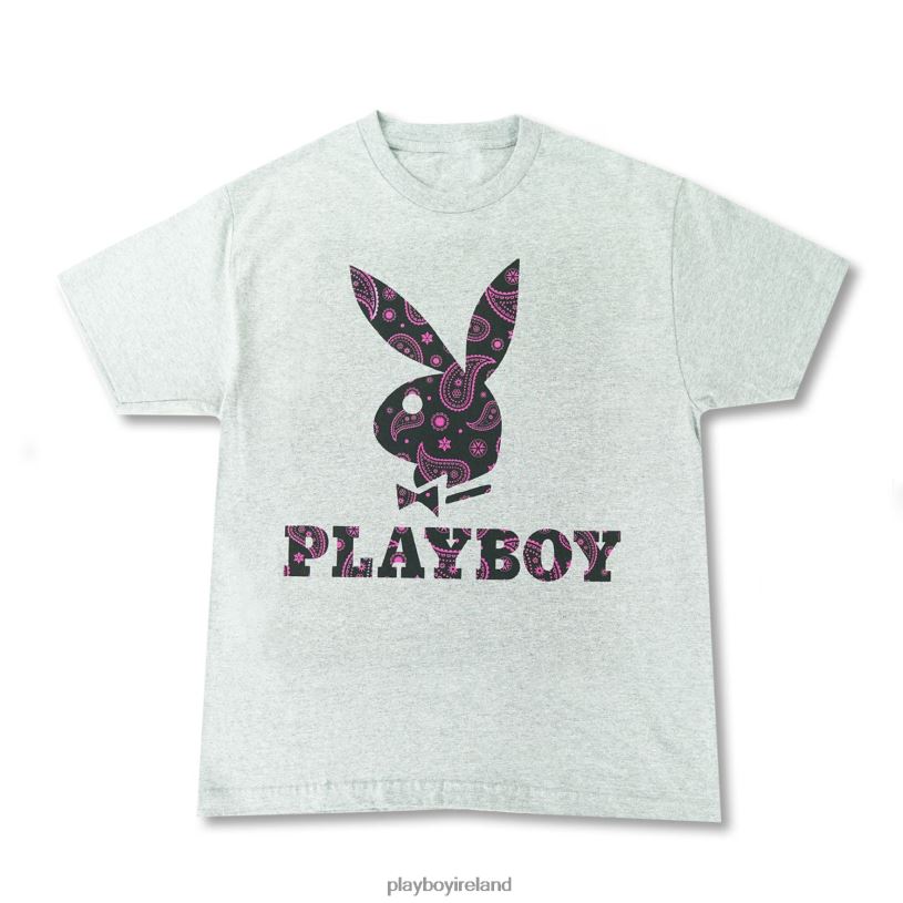 Playboy Men Rabbit Head Paisley Grey Tee HBFB32 Clothing Original