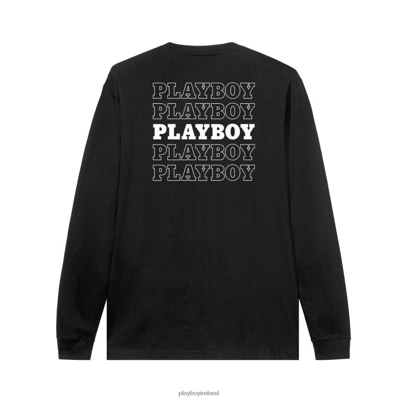 Playboy Men Repeating Masthead Long Sleeve HBFB62 Clothing Black