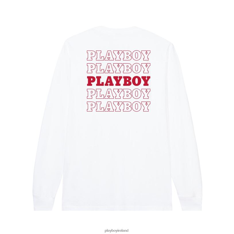 Playboy Men Repeating Masthead Long Sleeve HBFB64 Clothing White