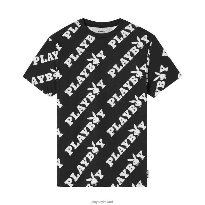 Playboy Men Repeating Masthead T-Shirt HBFB284 Clothing Black aop