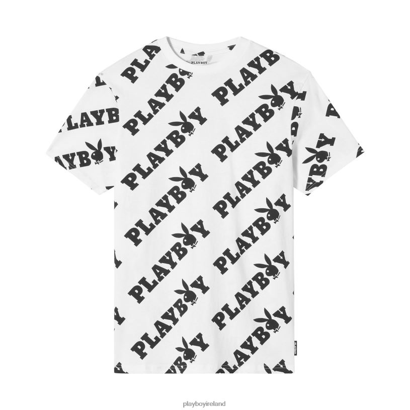 Playboy Men Repeating Masthead T-Shirt HBFB285 Clothing White aop
