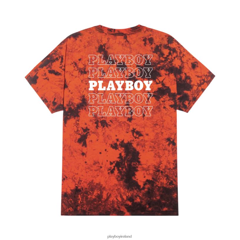 Playboy Men Repeating Masthead Tie Dye T-Shirt HBFB199 Clothing Orange Black Tie Dye
