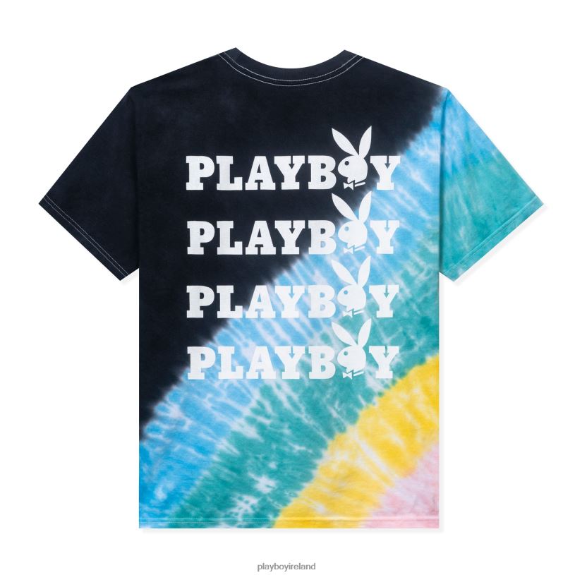 Playboy Men Repeating Masthead Tie-Dye T-Shirt HBFB261 Clothing BLACK MULTI-TIE DYE