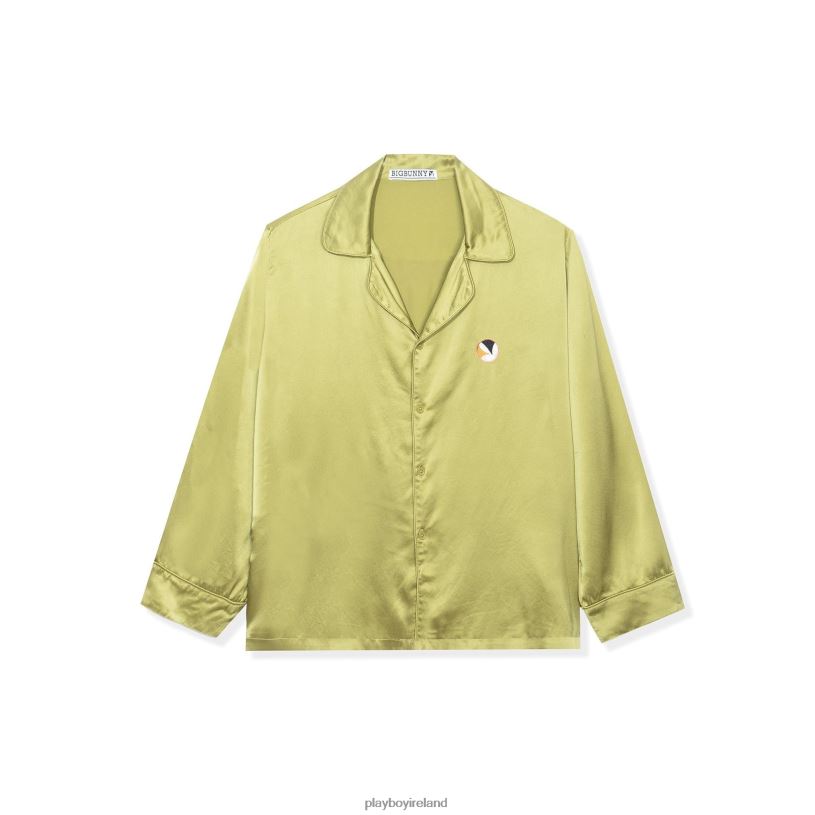 Playboy Men Silk Button Down Collared Top HBFB270 Clothing Olive