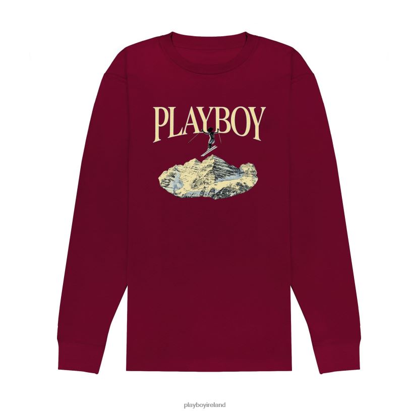 Playboy Men Ski Long Sleeve feat. Holly Cook from Girls of Winter 1984 HBFB106 Clothing Maroon