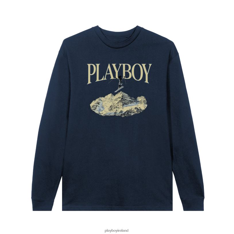 Playboy Men Ski Long Sleeve feat. Holly Cook from Girls of Winter 1984 HBFB107 Clothing Navy