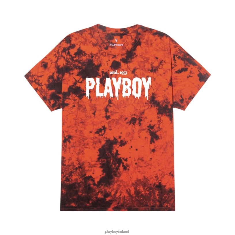 Playboy Men Slime Masthead T-Shirt HBFB200 Clothing Orange black tie dye