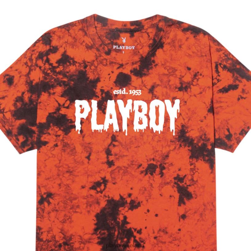 Playboy Men Slime Masthead T-Shirt HBFB200 Clothing Orange black tie dye