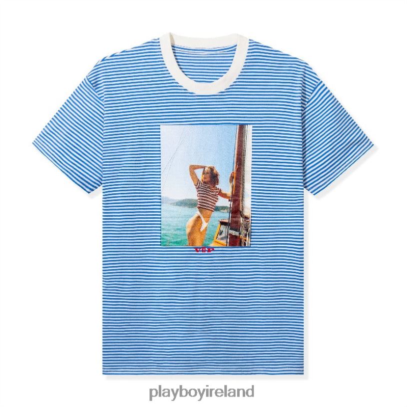 Playboy Men Striped VIP Club T-Shirt HBFB264 Clothing Blue