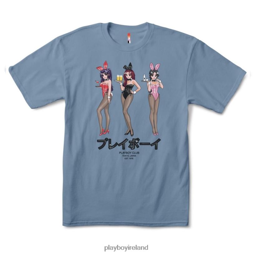Playboy Men Tokyo Club Happy Hour T-Shirt HBFB49 Clothing Slate Blue