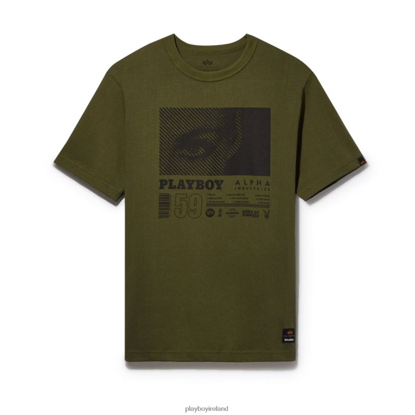 Playboy x Alpha Industries Men World Tour T-Shirt HBFB172 Clothing Sage