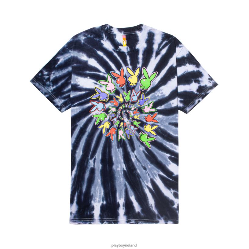 Playboy x Color Bars Men Spiral Tie-Dye T-Shirt HBFB227 Clothing Black Tie Dye
