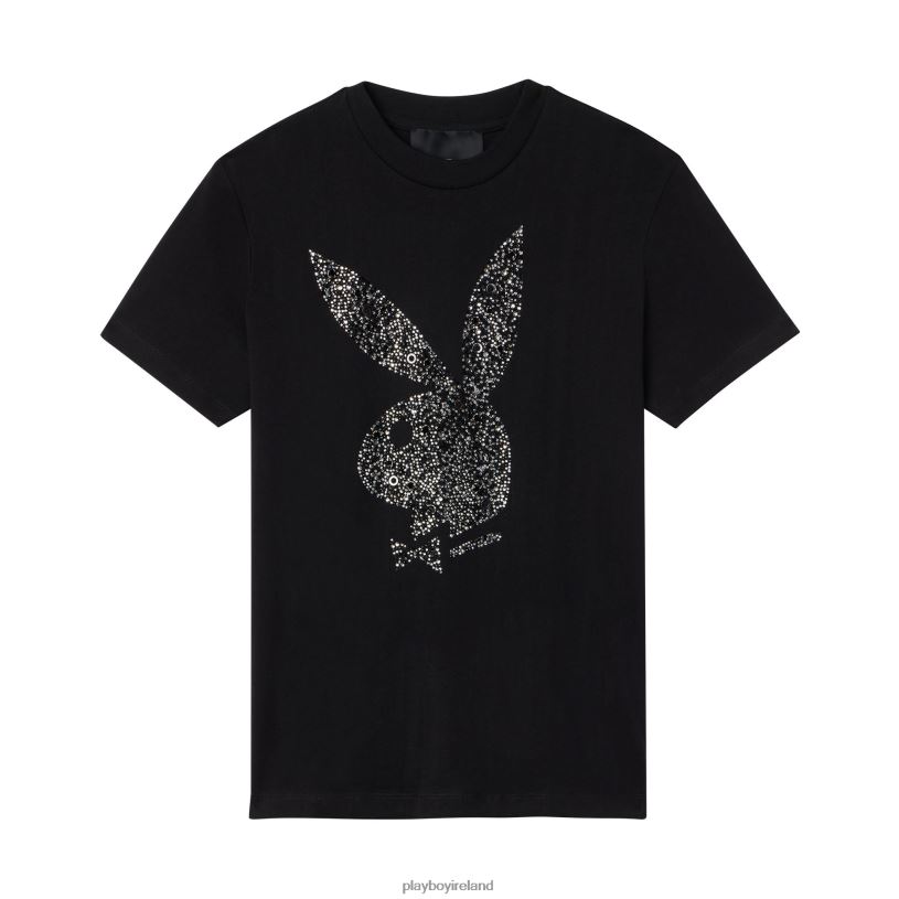 Playboy x John Richmond Men Rhinestone Rabbit Head T-Shirt HBFB289 Clothing Black