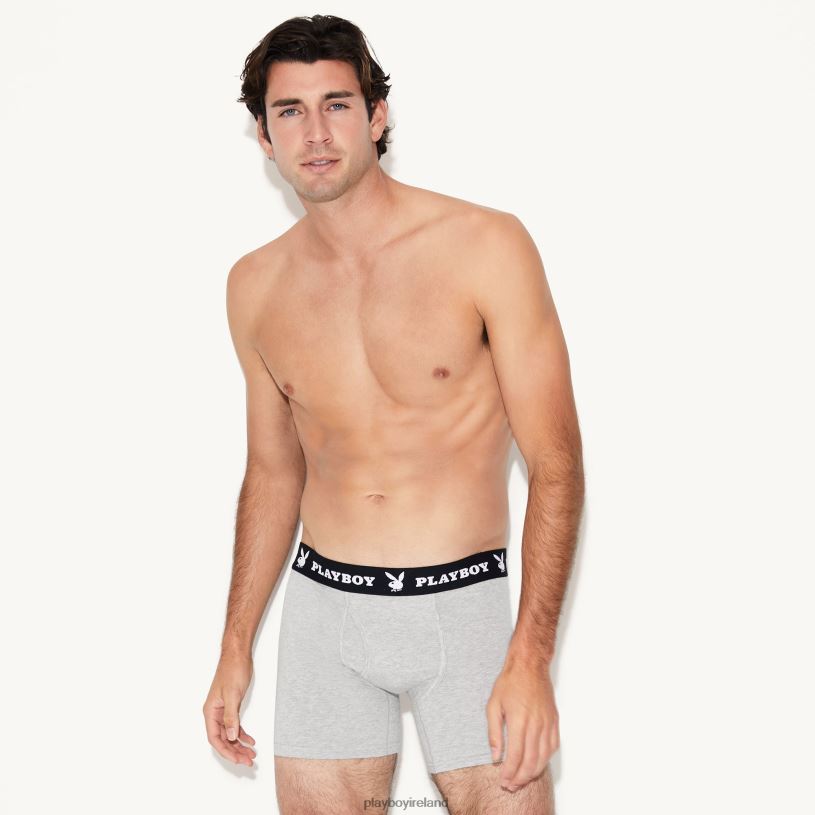 Playboy Men Classic Boxer Brief HBFB682 Clothing Heather Grey/Black