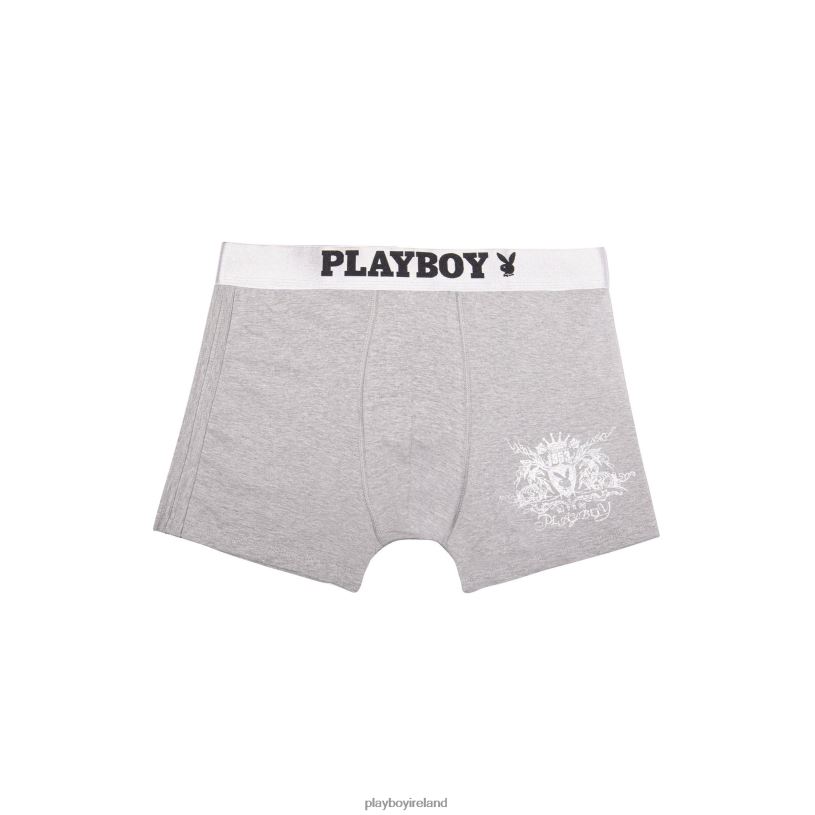 Playboy Men Solid Logo Boxer Brief HBFB674 Clothing Grey