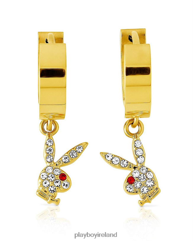 Playboy Women Bunny Huggie Hoop and Dangling Charm Earring HBFB1608 Accessory Gold