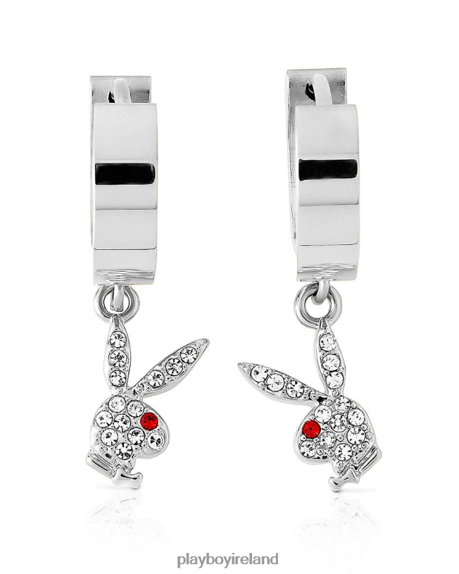 Playboy Women Bunny Huggie Hoop and Dangling Charm Earring HBFB1610 Accessory Silver