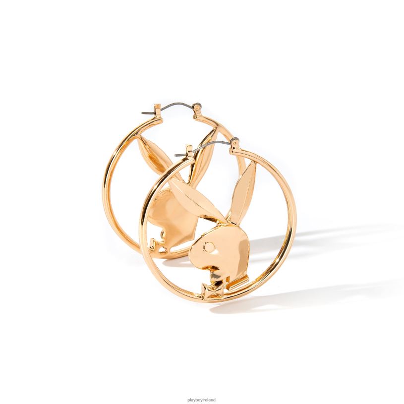 Playboy Women Rabbit Head Hoop Earrings HBFB1637 Accessory Gold