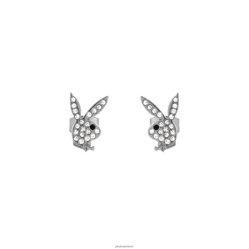 Playboy Women Rabbit Head Pave Stud Earrings HBFB1640 Accessory Silver