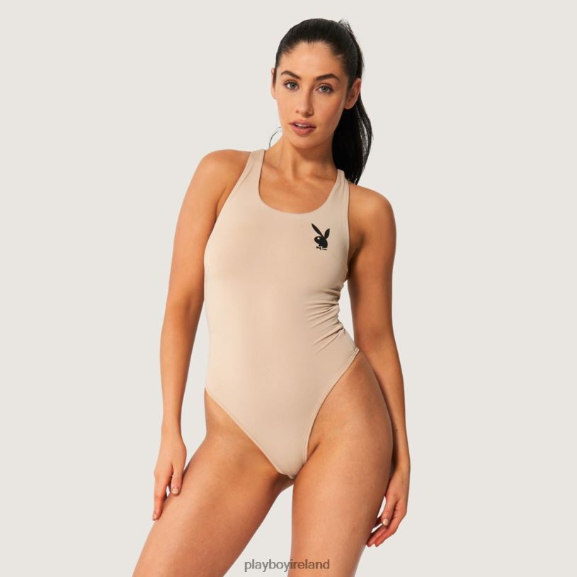 Playboy Women Bunny Head Bodysuit HBFB1407 Clothing Tan