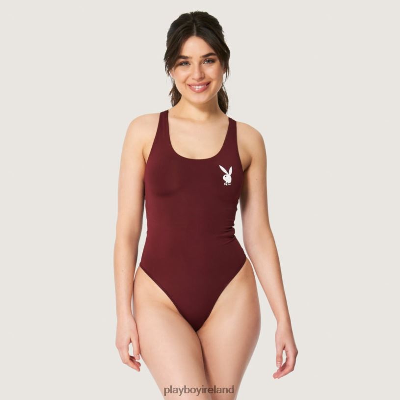 Playboy Women Bunny Head Bodysuit HBFB1410 Clothing Burgundy