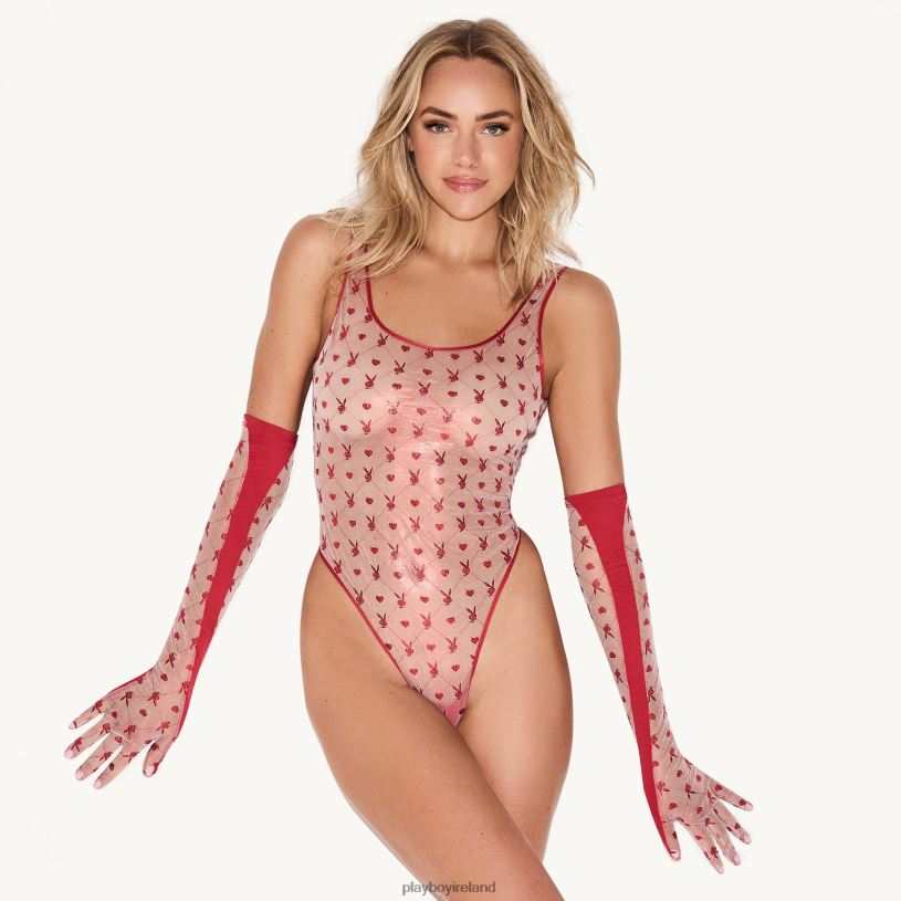 Playboy Women The Icon Bodysuit Shimmer HBFB1391 Clothing Red