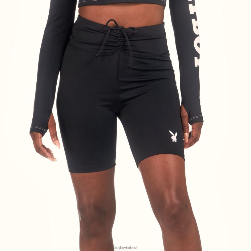 Playboy Women Active Tie Ruched Bike Shorts HBFB1322 Clothing Black