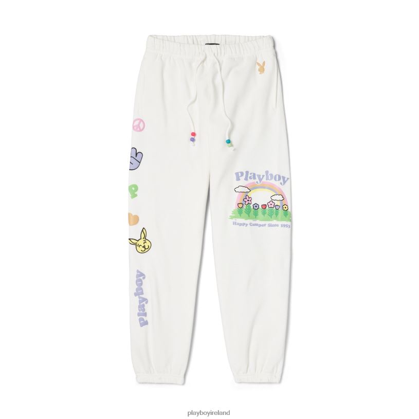 Playboy Women Beaded Rainbow Sweatpants HBFB1218 Clothing Star white