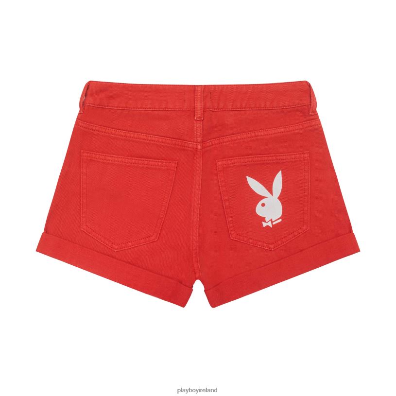 Playboy Women Bright Bunny Denim Shorts HBFB1337 Clothing Red