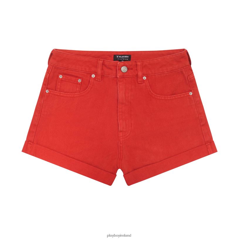 Playboy Women Bright Bunny Denim Shorts HBFB1337 Clothing Red