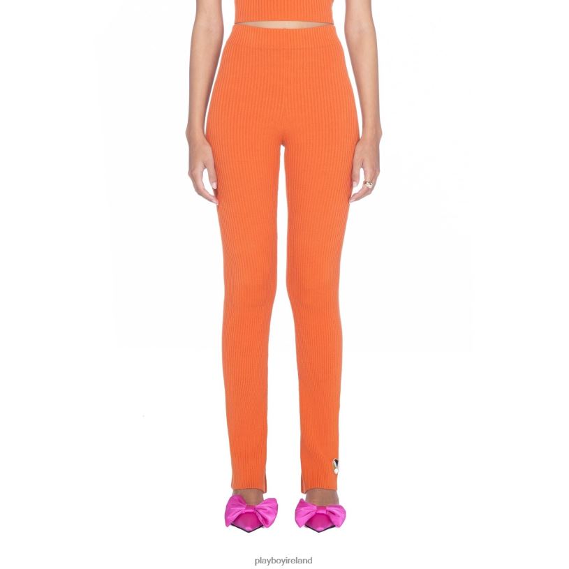 Playboy Women Flared Ribbed Leggings HBFB656 Clothing Rust
