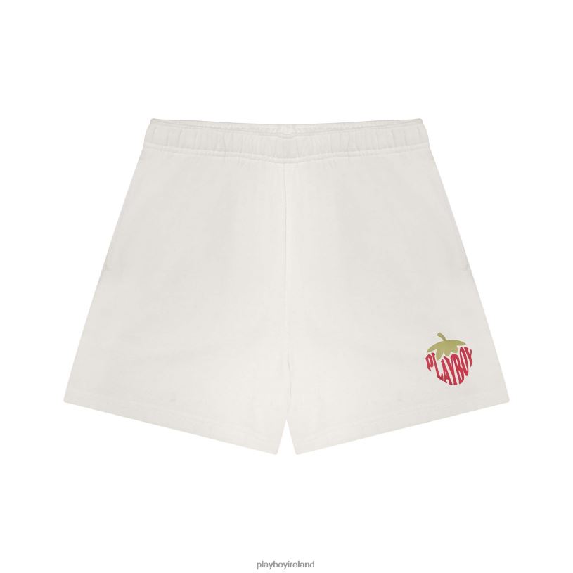 Playboy Women Strawberry Love Boyfriend Sweatshort HBFB1292 Clothing White alyssum