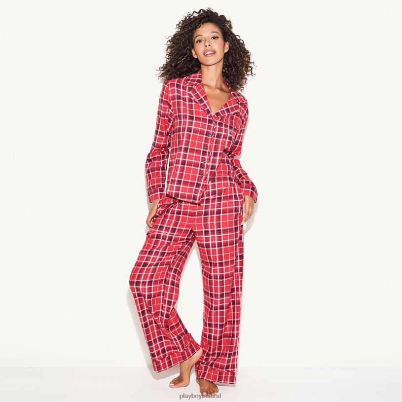 Playboy Women The Flannel Sleep Shirt HBFB1300 Clothing Red Plaid