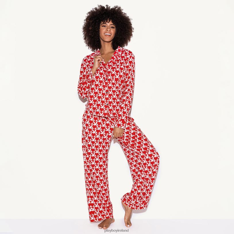Playboy Women The Slumber Party Pajama Set HBFB1215 Clothing Heart bunny red
