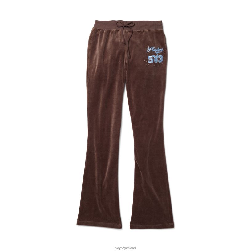 Playboy Women Velour Sweatpant HBFB1254 Clothing Chocolate martini