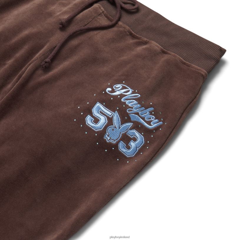 Playboy Women Velour Sweatpant HBFB1254 Clothing Chocolate martini