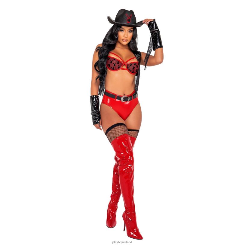 Playboy Women Buckaroo Cowgirl - 5pcs Set HBFB1364 Clothing Black/Red