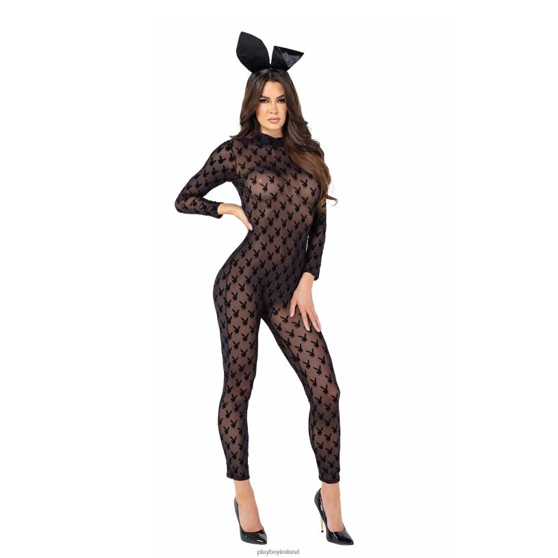 Playboy Women Sheer Bunny Bodysuit - 2pcs Set HBFB1355 Clothing Black