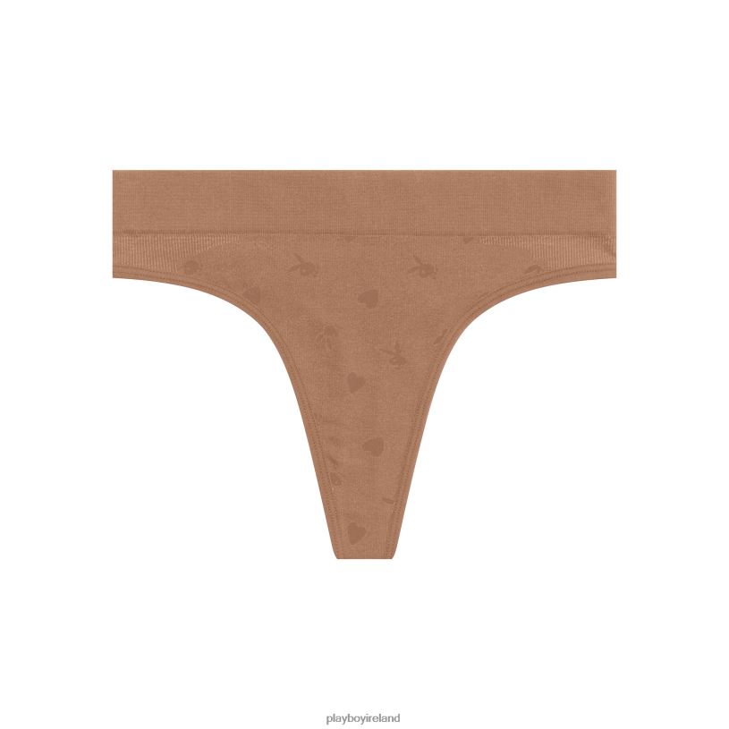 Playboy Women Bunny Seamless Thong HBFB1551 Clothing Tawny brown